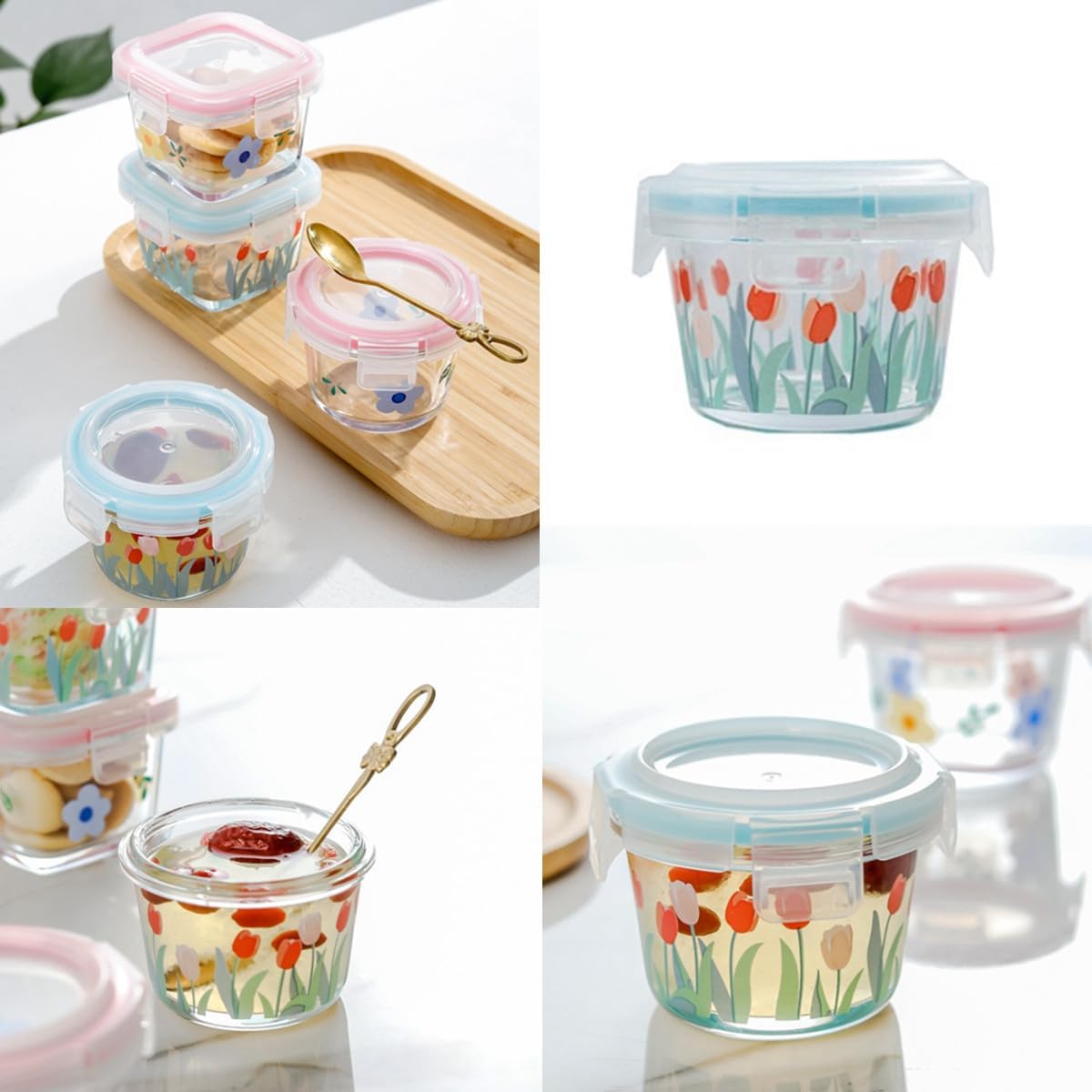 ASIBO Small Round Glass Containers with Lids, 2 Pack Airtight Floral Jars image 5
