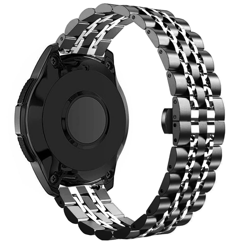 DEALELE Bands Compatible with Galaxy Watch 6/6 Classic / 5/5 Pro/Galaxy Watch 4/4 Classic/Galaxy 3 41mm, 20mm Solid Stainless Steel Metal Replacement Strap for Women Men (Black-silver)