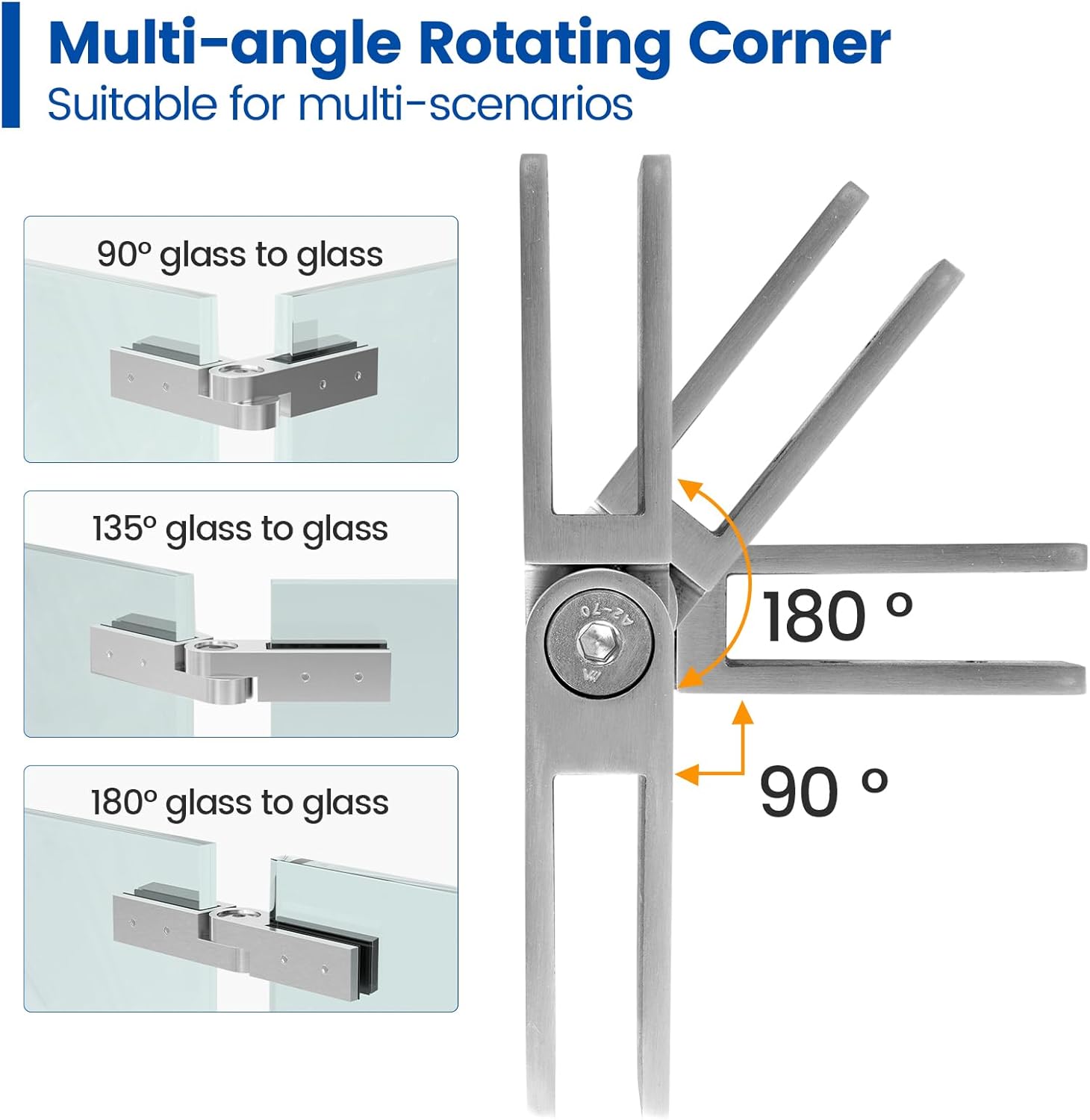 Muzata Brushed Rectangle Glass Railing Spigot GS10 SO4 with 2Pack Adjustable Glass Clamp GA08