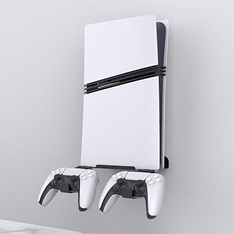 Wall Mount Bracket Base with Controller Holder Wall Hanging Stand for PS5 Pro/ps5 Slim Digital Edition and Disc Edition Console Holder Wall Mount Gaming Stand (Black)