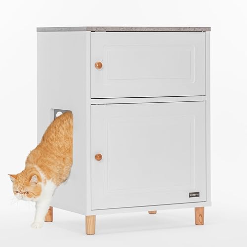 Petsfit Caja de arena, diseño sin olor, gabinete de almacenamiento, fácil de limpiar y elegante, caja de arena oculta, muebles color blanco