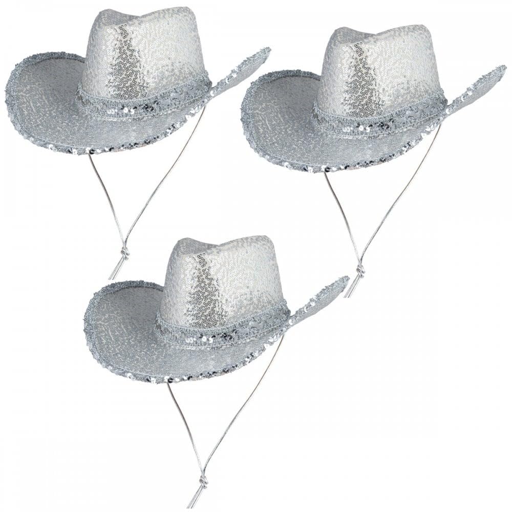 Titch & Timbo Texan Cowgirl Cowboy 3 Pack (Multiple Options) : Adult Womens Fancy Dress Party Accessory Country Western Rancher Rodeo Wild West Music Festival (Sequins, Silver (3))