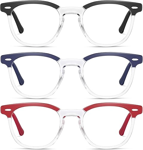 konqkin Gafas de lectura para mujereshombres, lentes de bloqueo de luz azul, lectores de computadora, paquete de 3 lentes de bisagra de resorte de