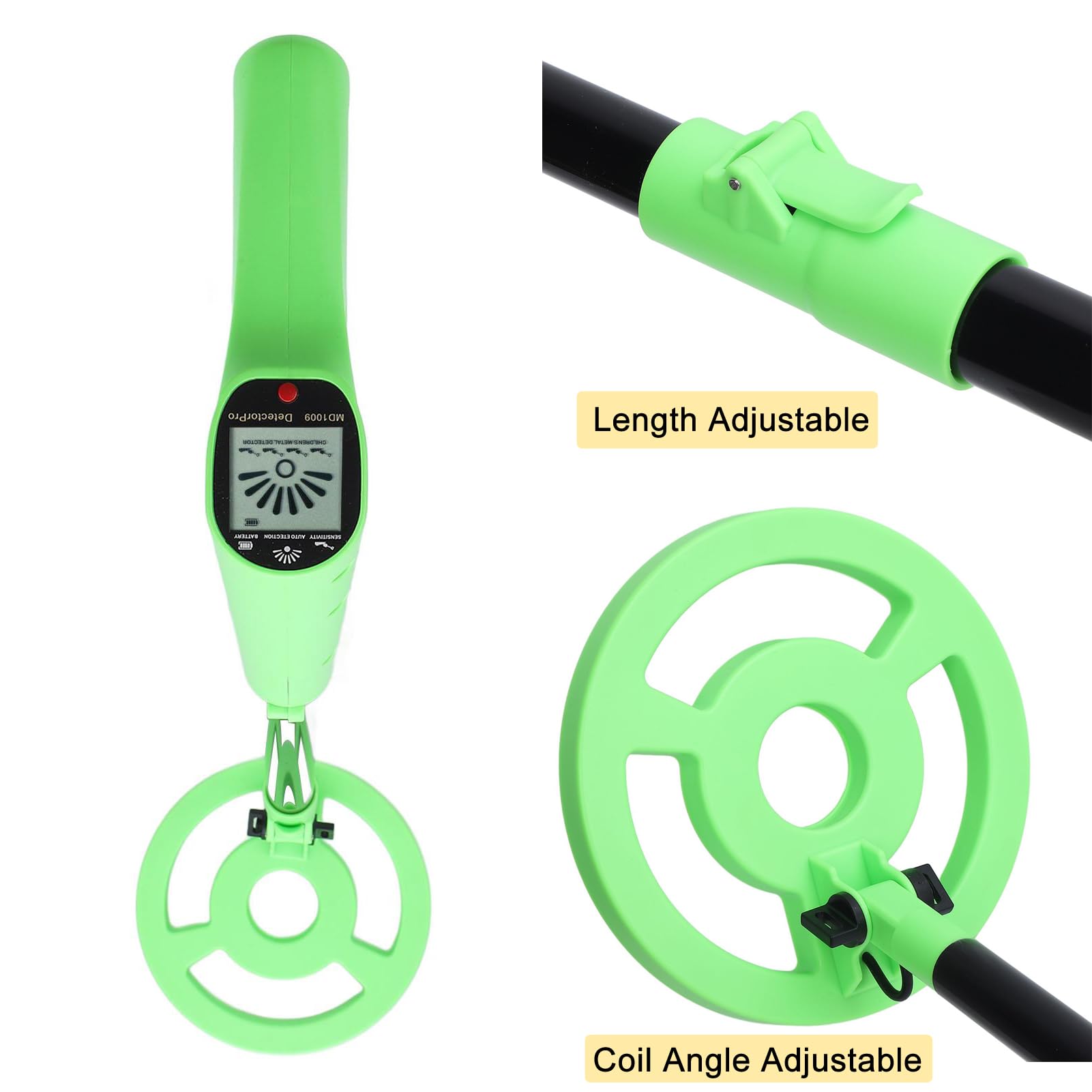 Rilevatore di Metalli Con Bobina da 6 Pollici, Localizzatore di Monete D'Oro Regolabile In Lunghezza da 26 A 37,4 Pollici, Display Lcd, Puntatore Metallico Portatile, per Bambini E Adulti
