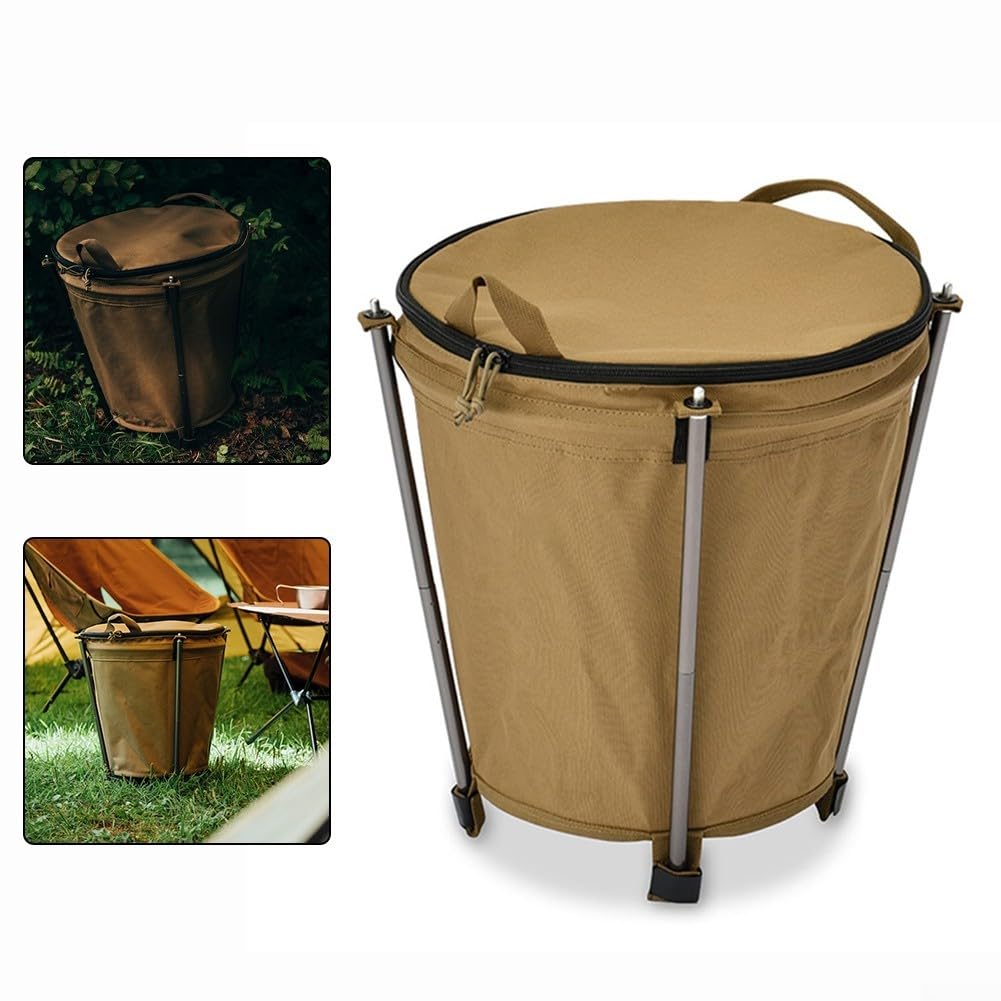 Pattumiera pieghevole da 20 l, leggera, rotonda, in tessuto Oxford 600D, rivestimento in PVC, facile da pulire, per campeggio, barbecue, escursioni, picnic e attività all'aperto