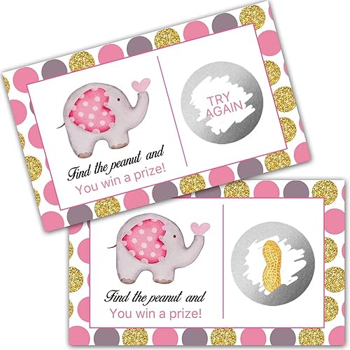 Miniatura 2 de Haizct Paquete de 50 tarjetas de rascar de elefante para niñas para baby shower, actividad e idea de baby shower (GK078)