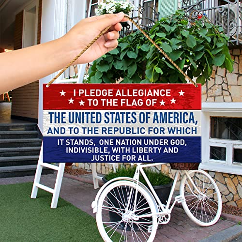 America Patriotic Sign Decor, Pledge Of Allegiance, July 4Th Home Front Door Usa Decor Independence Day Memorial Day Plaque Decoration For Home Porch Office Party #TOP2
