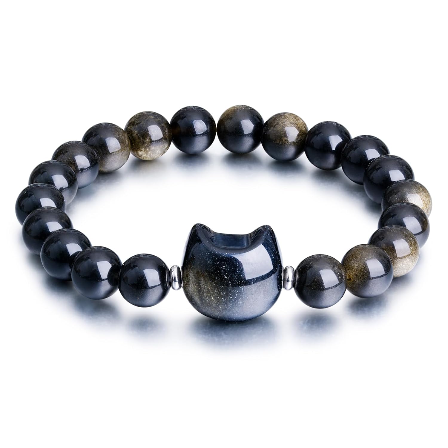Beaded Bracelets for Women Black Obsidian Money Attraction Bracelet 8mm Healing Relax Anxiety Luck Crystal Bead Bracelets Adjustable