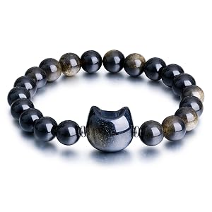 Beaded Bracelets for Women Black Obsidian Money Attraction Bracelet 8mm Healing Relax Anxiety Luck Crystal Bead Bracelets Adjustable