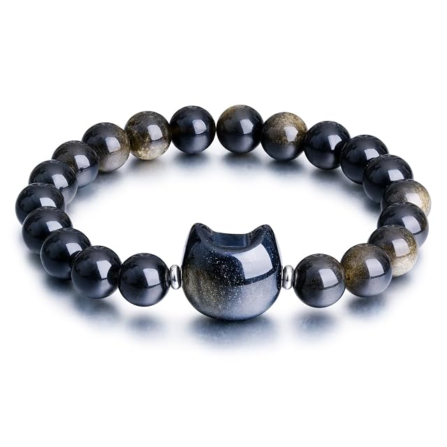 Beaded Bracelets for Women Black Obsidian Money Attraction Bracelet 8mm Healing Relax Anxiety Luck Crystal Bead Bracelets Adjustable