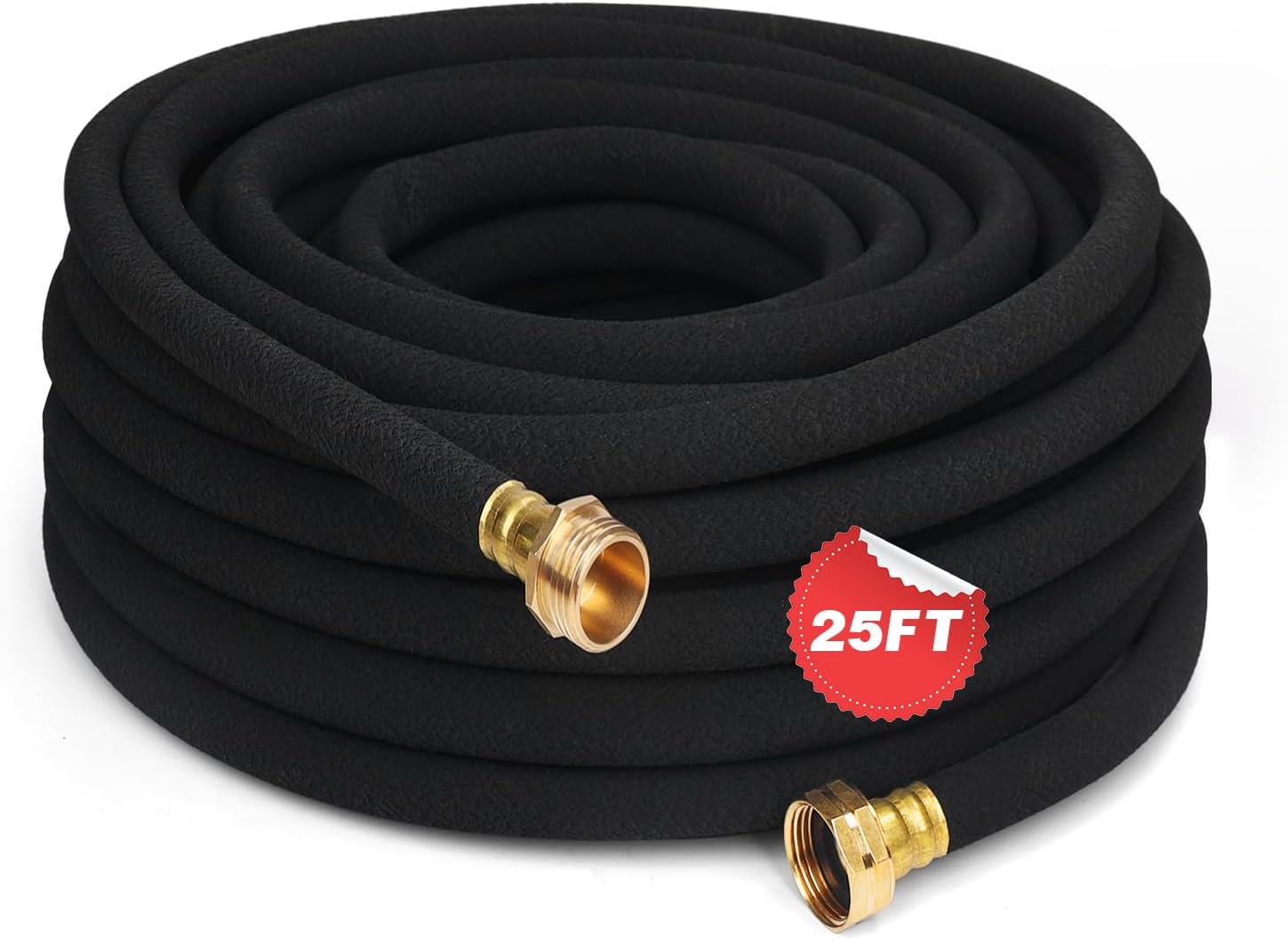 Heavy Duty Soaker Hose 25FT 1/2 Inch Rubber Garden Drip Irrigation Hose with Solid Brass Connector Water Saving Linkable Soaker Hose for Garden Bed Flower Vegetable Lawn