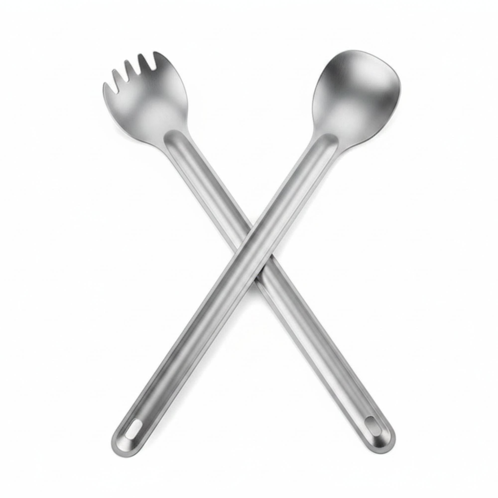 Titanium Spork, 2 sztuki tytanowych łyżek z długim uchwytem, sztućce outdoorowe, wielofunkcyjne łyżki na kemping, wędrówki i przygody na świeżym powietrzu