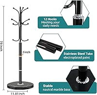 Vista 2 de Perchero con base de mármol natural, perchero moderno de metal independiente, perchero con 12 ganchos, perchero para sombreros de árbol para 12