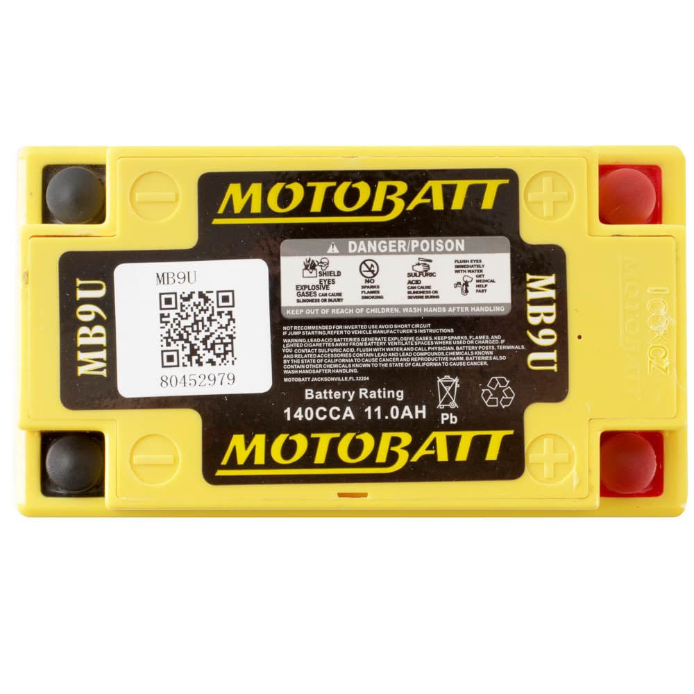 MOTOBATT - Batteria Moto AGM MB9U | 12V 11.0Ah 165CCA | Sigillata Attivata in Fabbrica | Compatibile con YB7A, YB7A-A, YB7L-A, e altri | Compatibile con Honda, Yamaha, Kawasaki, Suzuki, BMW e tutti