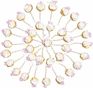 Artificial Rose Flower Maang Tikka with Pearl Chain, White and Pink, Traditional Bridal Hair Jewellery Price In India