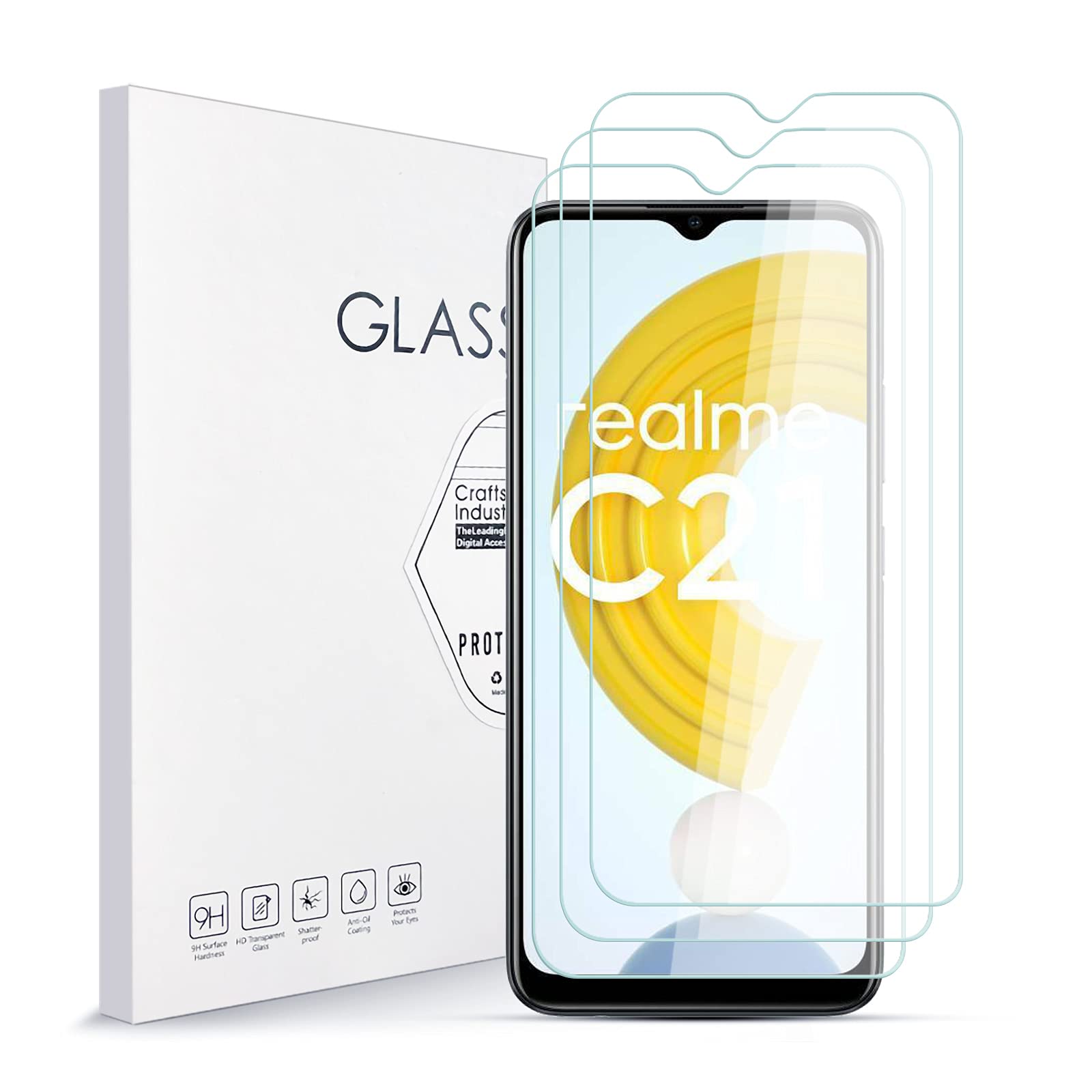 3 Pellicole In Vetro Temperato Per Realme C21: Durezza 9H, Anti-impronta E Anti-graffio - 4