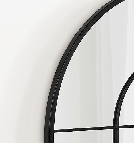 Miniatura 5 de Kate and Laurel Solei - Espejo de pared moderno de metal arqueado con marco delgado y revestimiento de hierro 30 x 30 pulgadas color negro