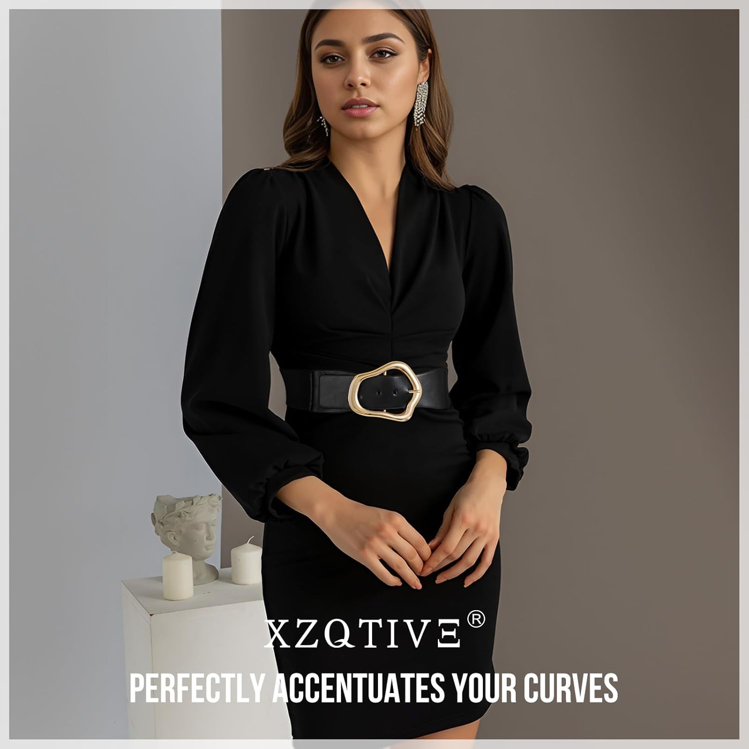 XZQTIVE Women Wide Elastic Waist Belt for Dresses Fashion Big Gold Buckle Stretchy Leather Waistband for Ladies - Image 5