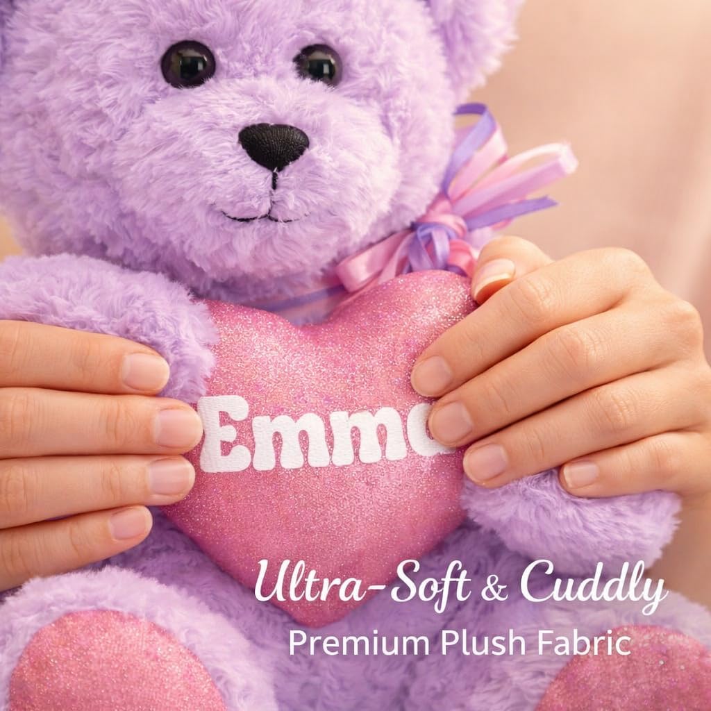 burton+BURTON Personalized Purple Teddy Bear with Name – 10 Inch Ultra-Soft Plush Stuffed Animal – Custom Gift for Kids, Girls, Birthdays, Valentine’s Day