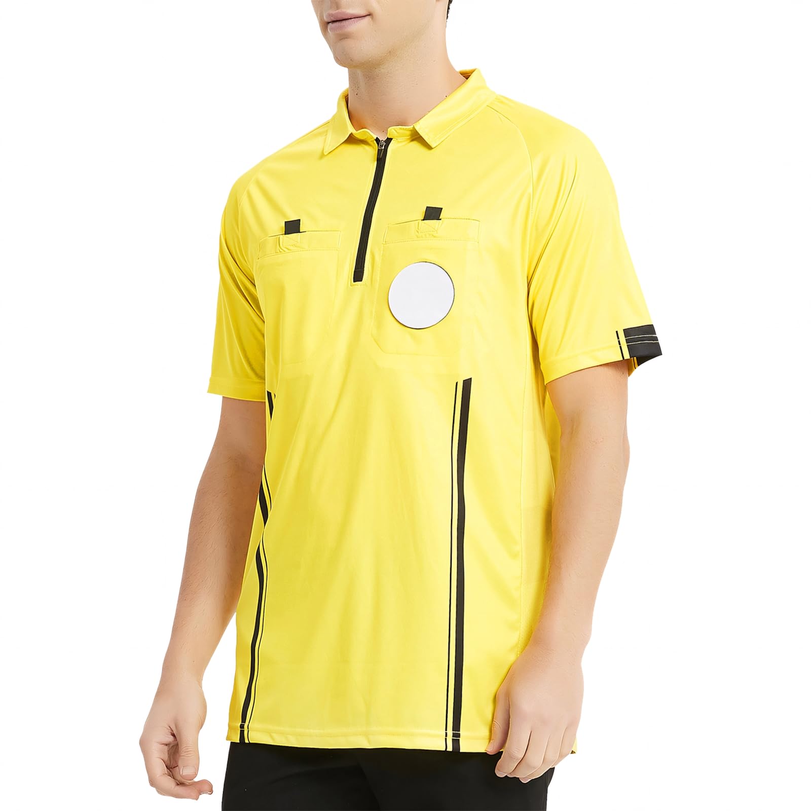 TopTie Camiseta Manga Corta Camisetas árbitro Disfraz Deporte Ropa Camisetas fútbol Polo T-Shirts con Dos bosillos Cremallera 1/4