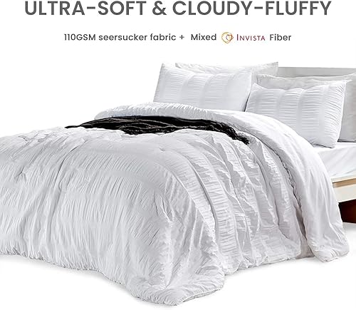 Miniatura 10 de SLEEP ZONE Juego de edredón tamaño Queen con sábanas, cama de pintuck para todas las estaciones en una bolsa, extra grueso, suave y cómodo, lavable