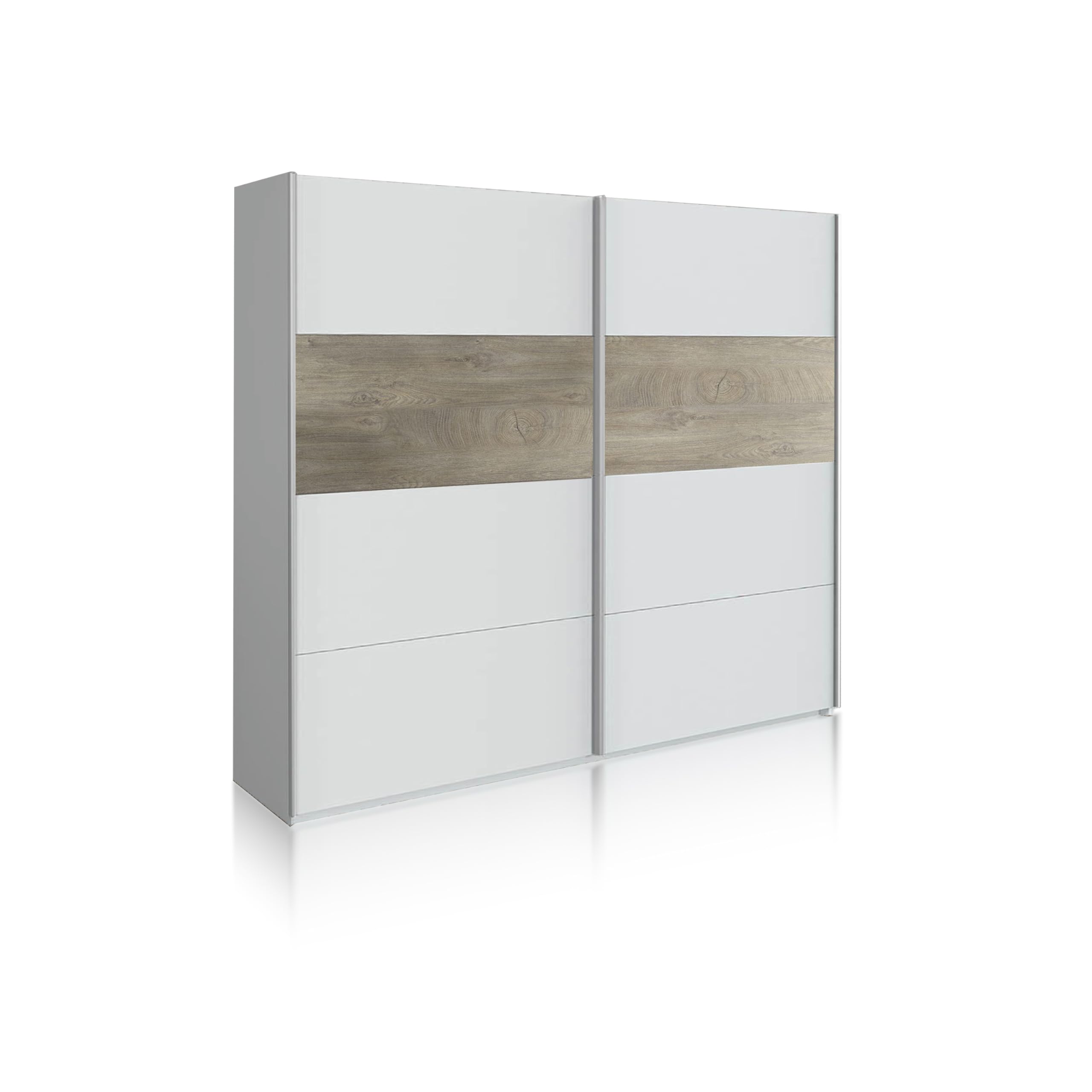duehome | Armario 2 Puertas Correderas para Dormitorio o Habitación, Modelo Brike, Acabado en Blanco Artik y Roble Alaska, Medidas: 180 cm (Largo) x 200 cm (Alto) x 60 cm (Fondo)