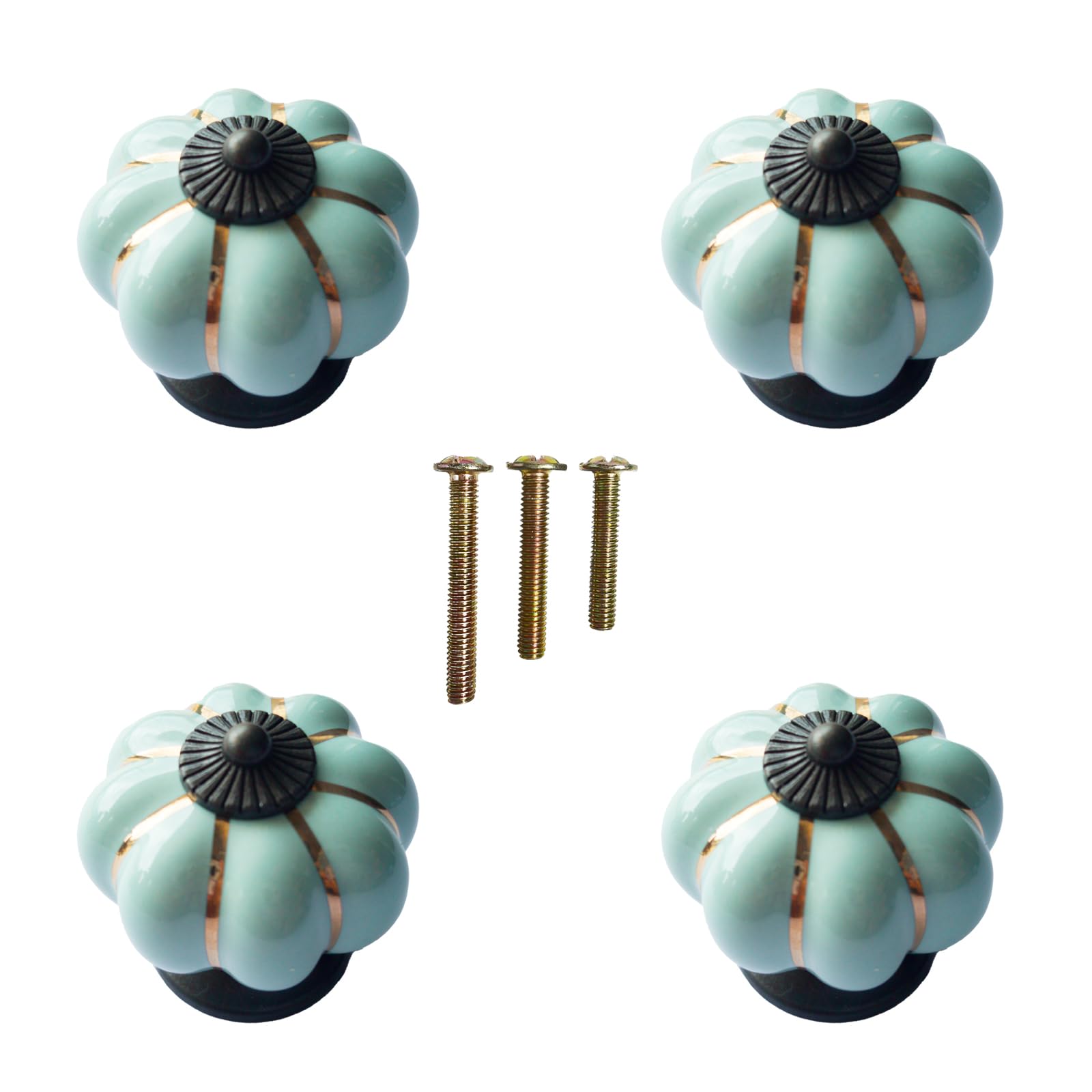 Bouton de meuble en céramique bleu ciel chic au design citrouille rétro