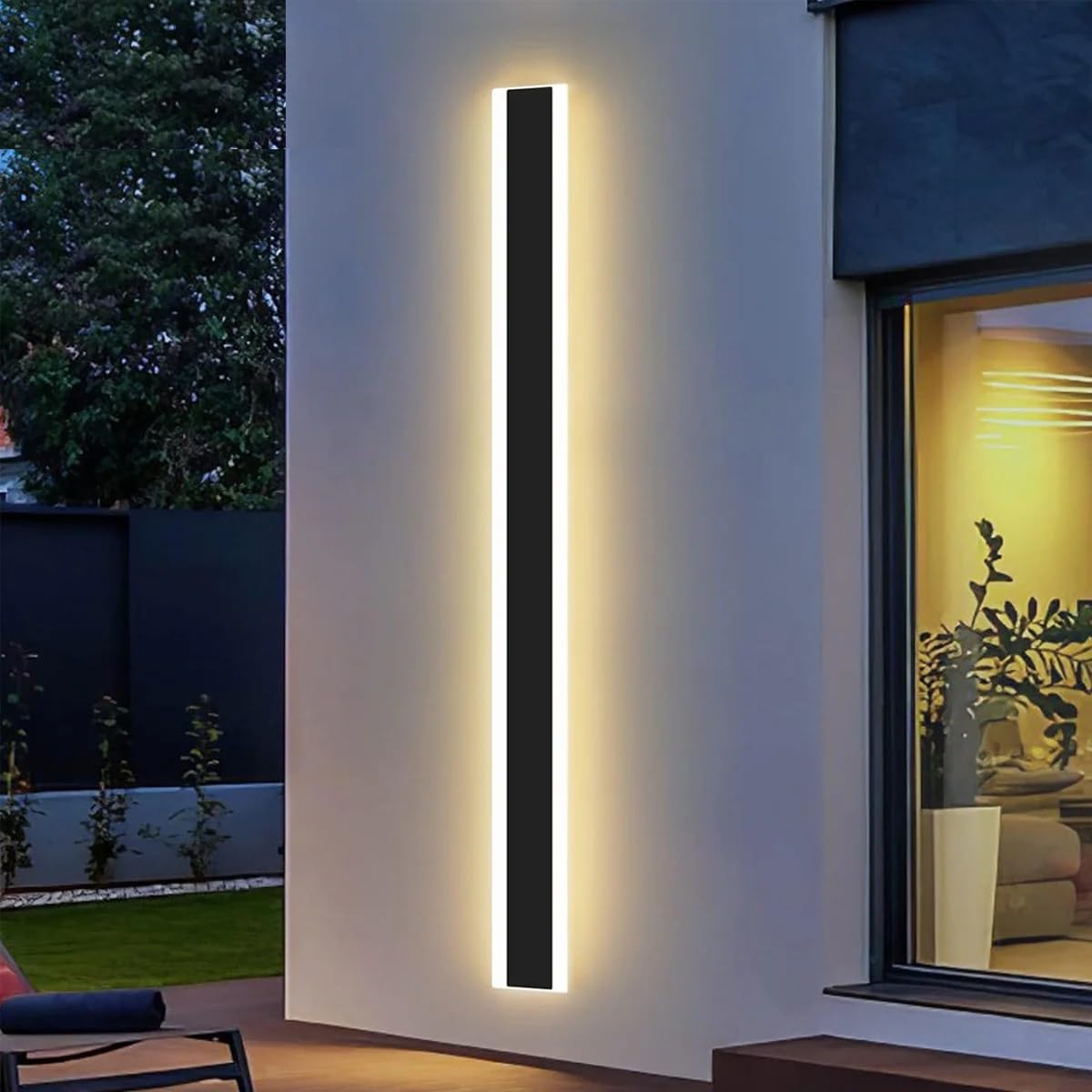 ENERJ Outdoor LED Wall Light 100cm Long Linear Bar, Modern Matte Black Exterior Garden Lamp, 24W Warm White 3000K, IP65 Waterproof Slim Acrylic Wall Sconce for Porch, Patio, Front Door & Villa
