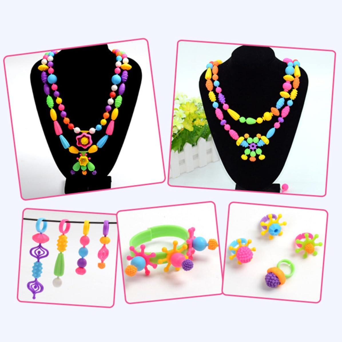 HAKIDZEL Juego de Cuentas de Plástico Lavable, Caja Transparente para Hacer Pulseras y Collares Adecuado para Manualidades y Decoración Infantil