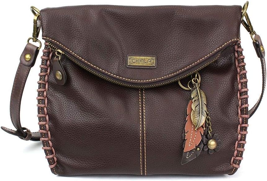 Chala Charming Crossbody Bag with Metal Feather - Dark Brown