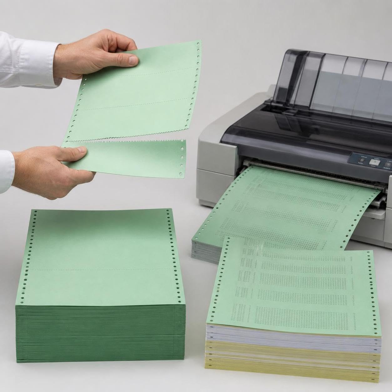Durchschreibepapier Endlos für Nadeldrucker, Mehrlagiges Computerpapier, für Formulare, Grün, 4-fach, 2-geteilt, 10er-Box
