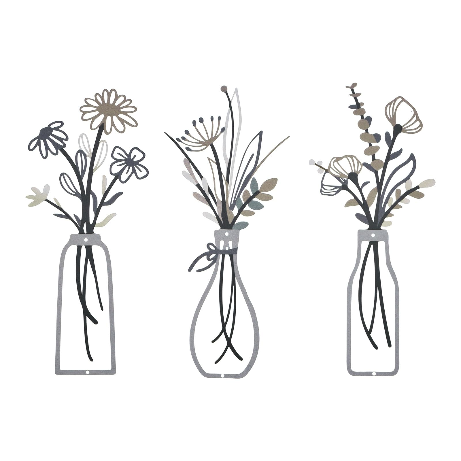 Décoration murale en métal marron lot de 3 vases millefeuille