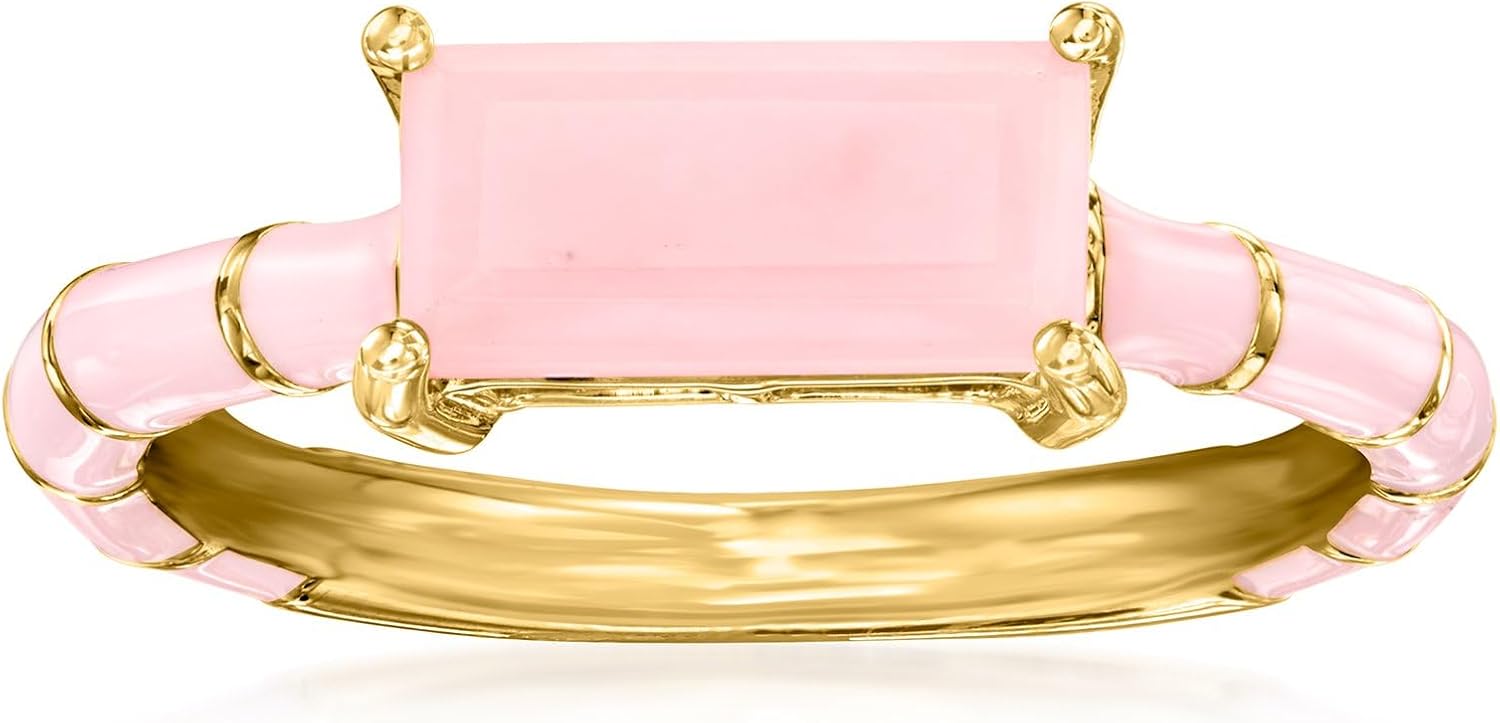 Ross-Simons Pink Opal and Pink Enamel Ring in 18kt Gold Over Sterling