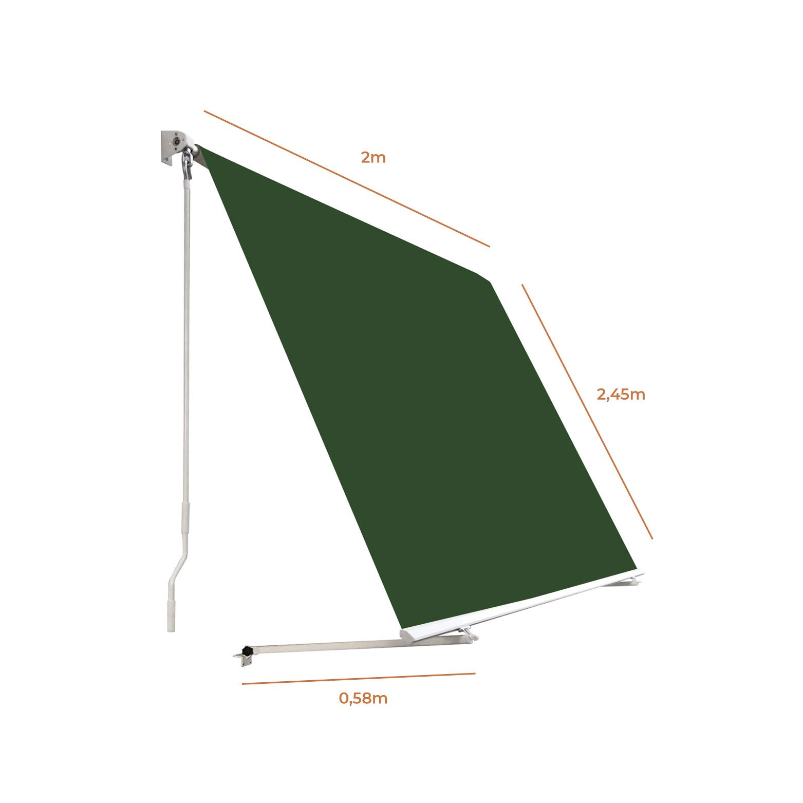 SmartSun Toldo Exterior Balcón Enrollable 200 x 245cm Verde- Estructura de Aluminio - Lona Poliéster con Tratamiento Protector UV y Repelente al Agua - Regulable en inclinación - Manivela