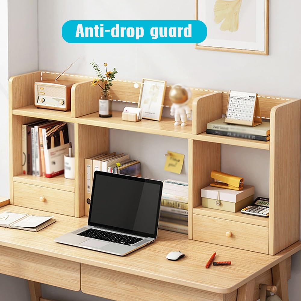 Generisch Schreibtisch Bücherregal Für Computertisch, Holz Bücherregal Organizer Regal Mit 2 Türen, Schreibtisch Aufsatzregal Für Home Office Wohnheim(White,80x16x52cm)