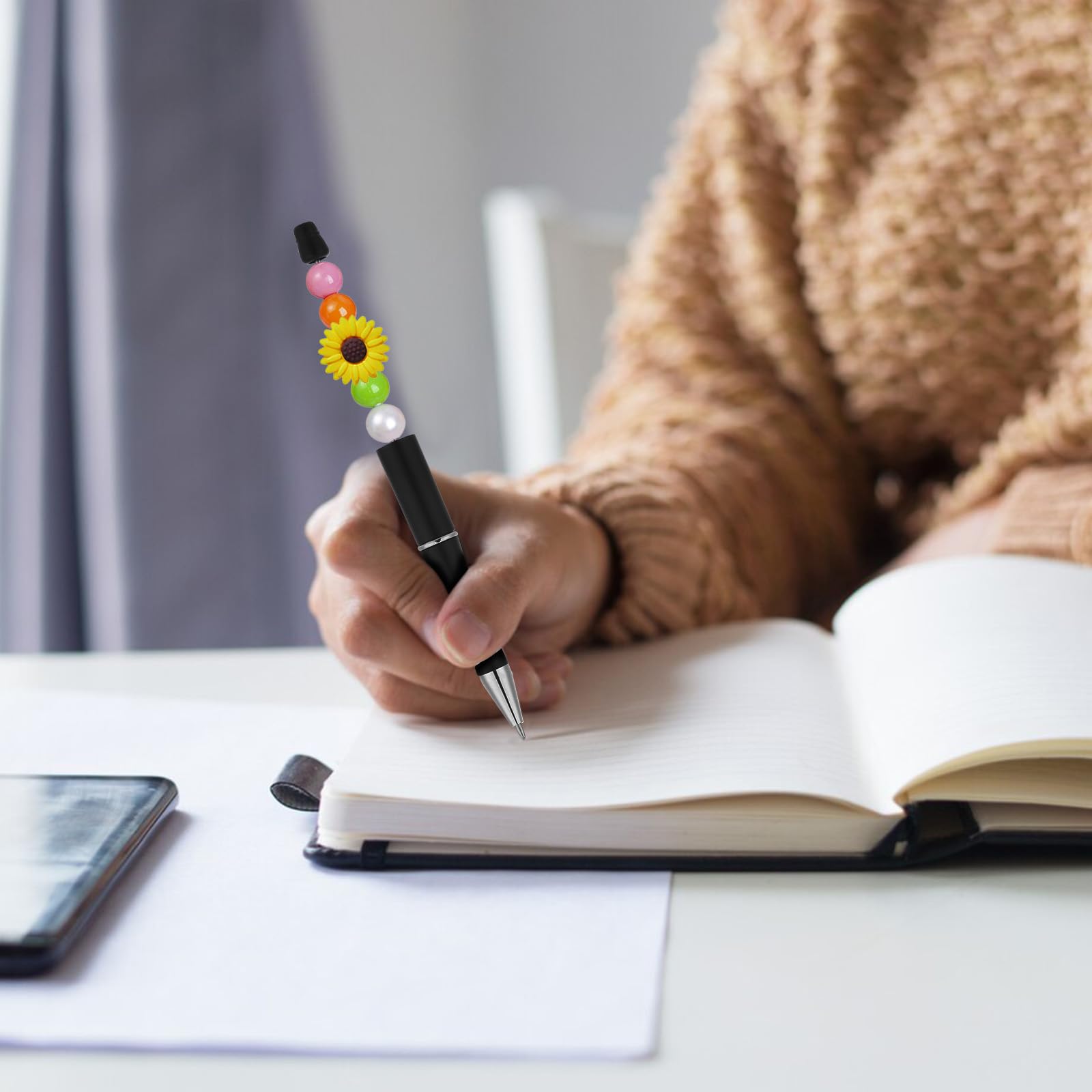 Schwarze Perlenstifte, Großpackung mit Nachfüllungen und Beuteln, Kunststoff-Perlenstifte, schwarzes Perlenstift-Set, DIY-Stift für Perlen, Geschenke für Kinder und Studenten zum Basteln, Bürozubehör
