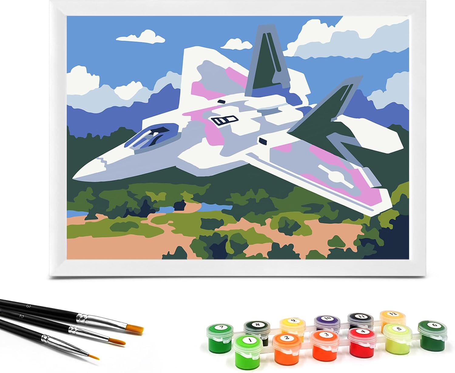 Nariolar Paint by Numbers for Kids Ages 4-8 with 7X9.5 inch Pre-Printed Cardboard,12 Acrylic Paint Pots and 3 Painting Brushes, Craft Gift Room Decor for Children,(Aircraft)