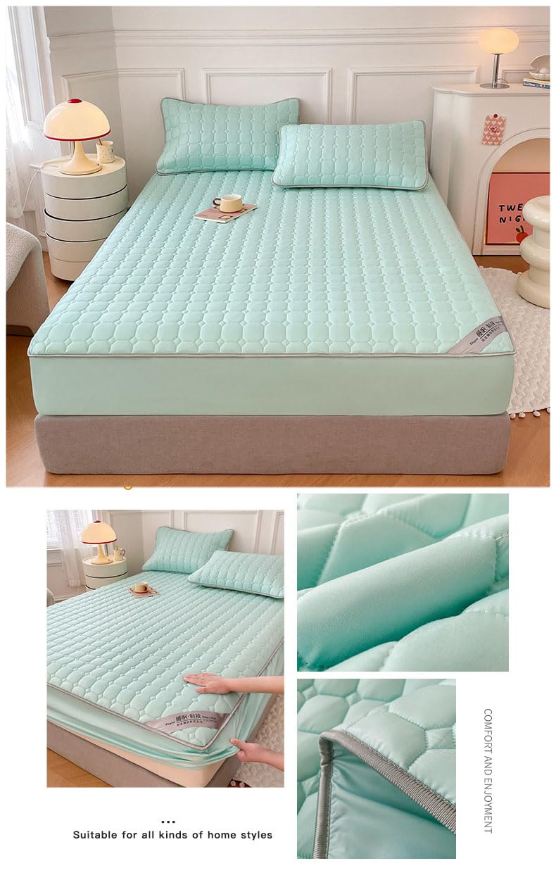 Proteger contra Los Ácaros del Polvo Protector De Cama Topper, Color Sólido Patrón A Cuadros Protector De Colchón, Fácil Cuidado Suave Se Adapta hasta 25 Cm-Grey||200x220cm