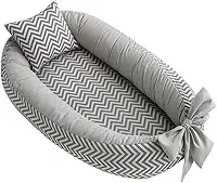 Ninho redutor de berço bebê percal 100% algodão + Almofada Anatomica Estampada Unissex (Chevron Cinza)