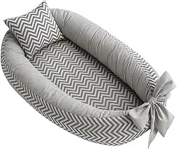 Ninho redutor de berço bebê percal 100% algodão + Almofada Anatomica Estampada Unissex (Chevron Cinza)