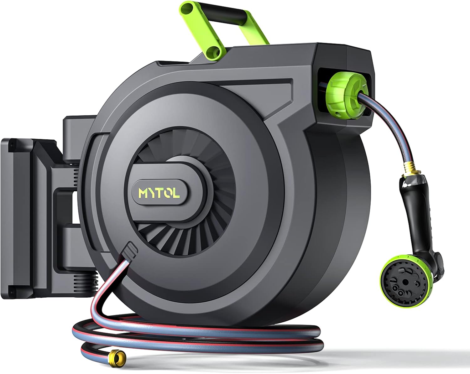 MYTOL Retractable Garden Hose Reel, 5/8 Inch x 82 ft + 6 ft Wall Mounted Water Hose