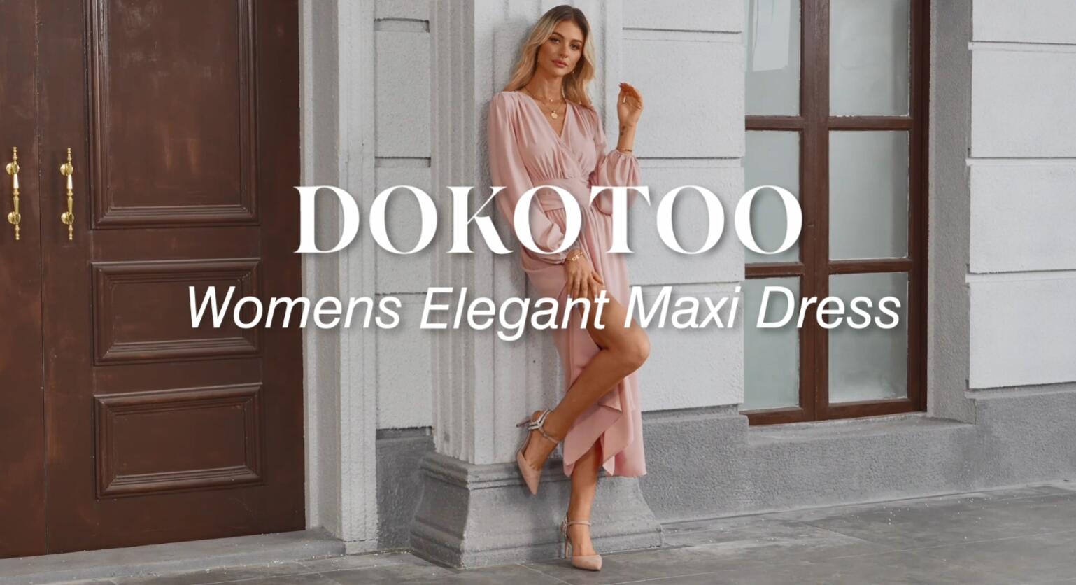 Dokotoo Maxi Dresses for Women 2026 Wrap V-Neck Long Sleeve Ruched