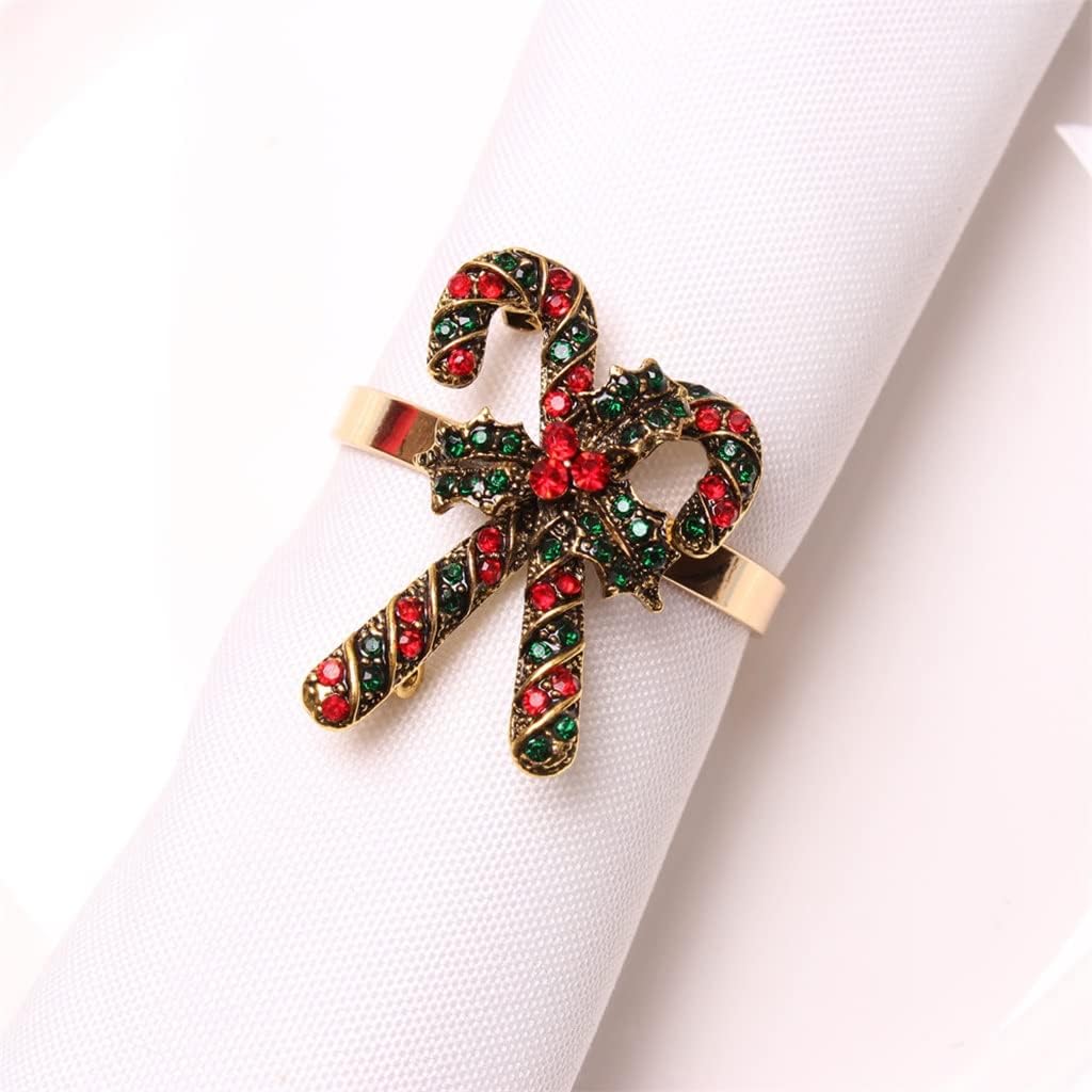 12pcs Christmas Cane Alloy Diamond Napkin Buckle Fashion Vintage Rings