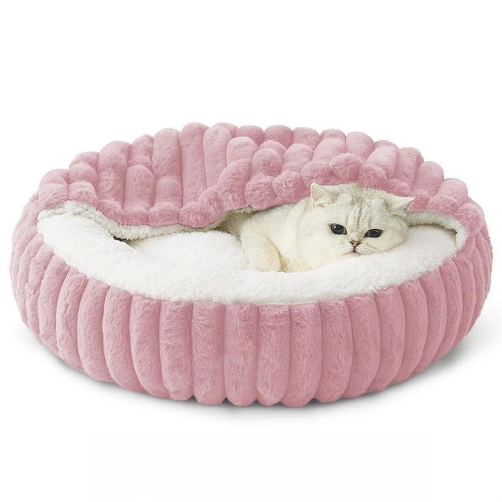 Katzenbett Flauschig Warmes Bett, runde Katzenhöhle mit Kapuze