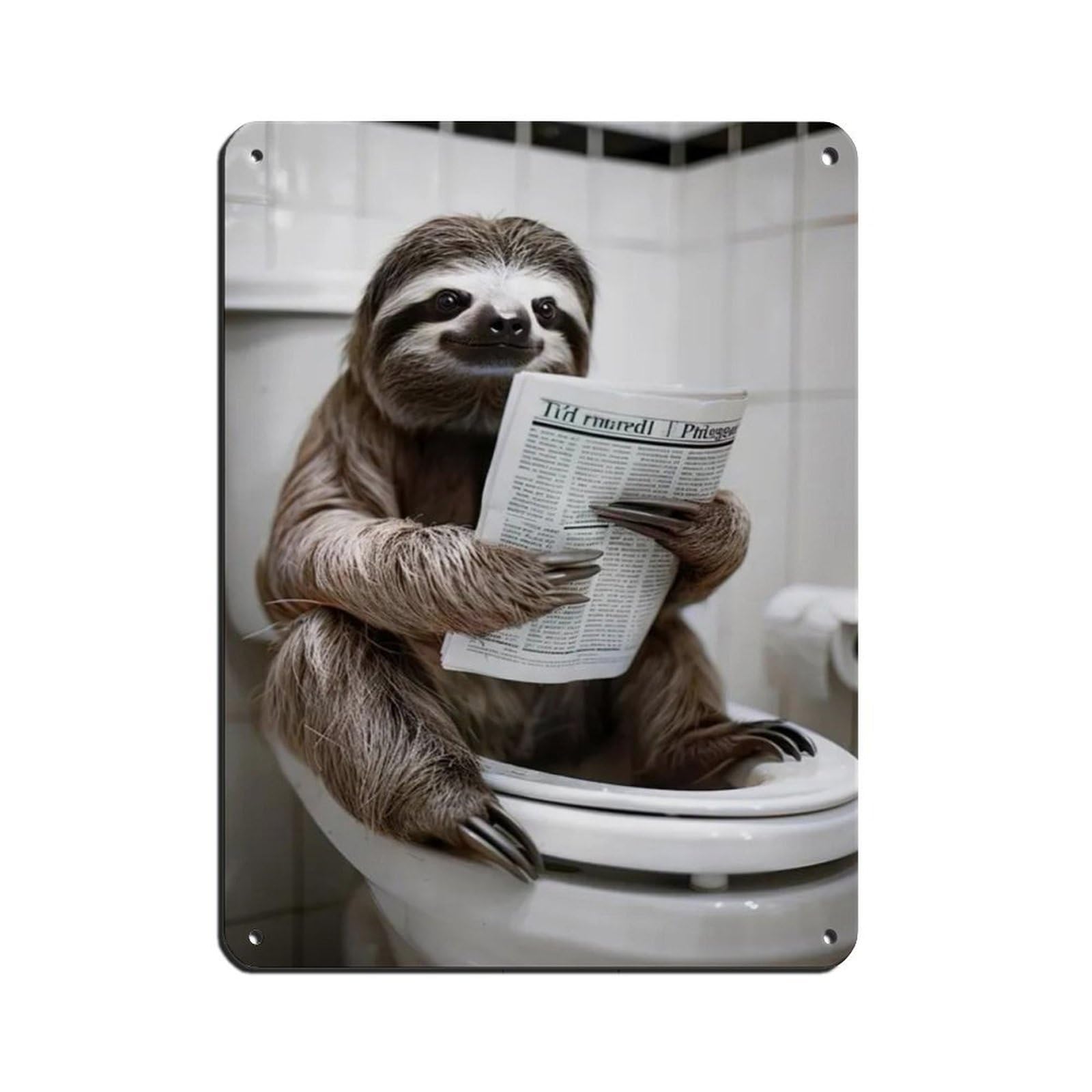 Lxwnze 30L X 40W Cm Sloth Bathroom Art, Sloth On Toilet Reading Newspaper Tin Sign Vintage Metal Pub Club Cafe Bar Home Wall Art Decoration Poster Retro 12X16inch(30X40cm)