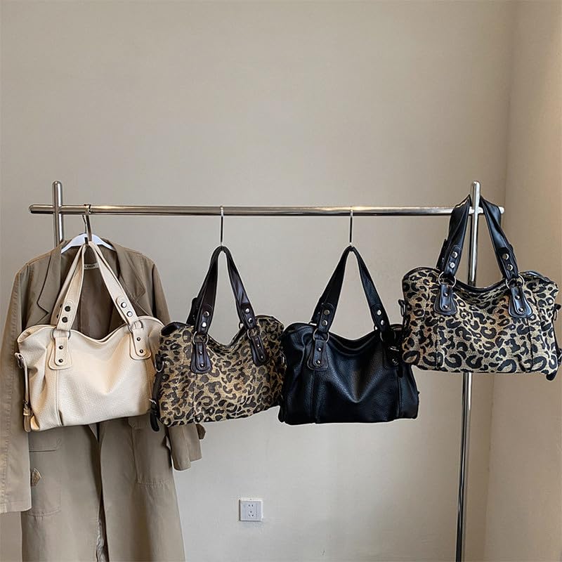 Hobo Borsa Bauletto Borsa a mano con Tracolla da Donna in Pelle Sintetica Sacchetto Borsa a spalla Borse Tote Borse Manici Lunghi Donne Borsetta Leopardo nero