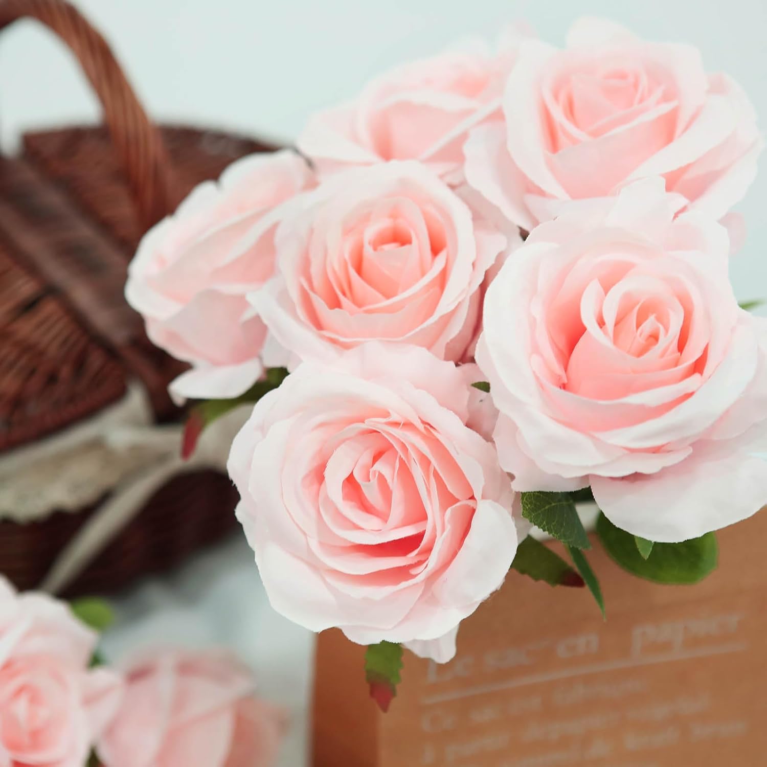 Felice Arts 12 Pack Light Pink Roses Baby Pink Artificial Flowers Silk Flowers with Stems Fake Flowers Bouquet for Wedding Centerpiece Table Vase Home Kitchen Party Valentines Decoration DIY Decor - Image 3