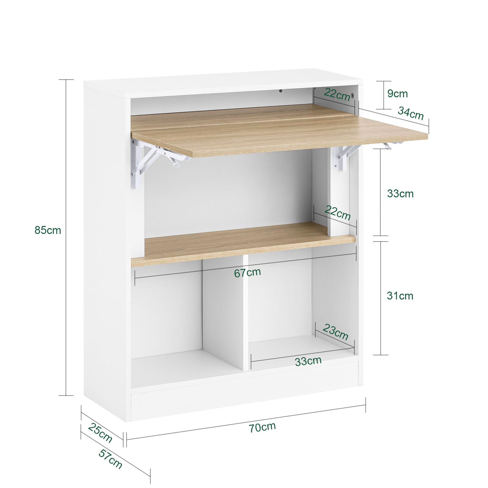 SoBuy Scrivania Pieghevole Salvaspazio per Ufficio e Casa Tavolo da Lavoro Multifunzionale in Legno con Design Richiudibile Ideale per Cameretta, Studio, Piccoli Spazi 70x57x85cm FWT104-WN
