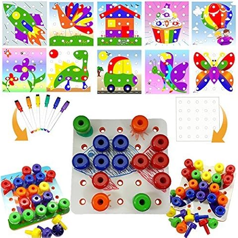 Skoolzy DIY Designs Double Sided White Board Pattern Card with 6 Dry Erase Pens - Color Sorting Peg Board Pattern Cards Creative Kit for Pegboard Stacking Toys for Occupational Therapy for Toddlers Cover