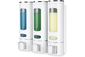 Dispensador para shampoo, acondicionador y jabón de pared con 3 cámaras